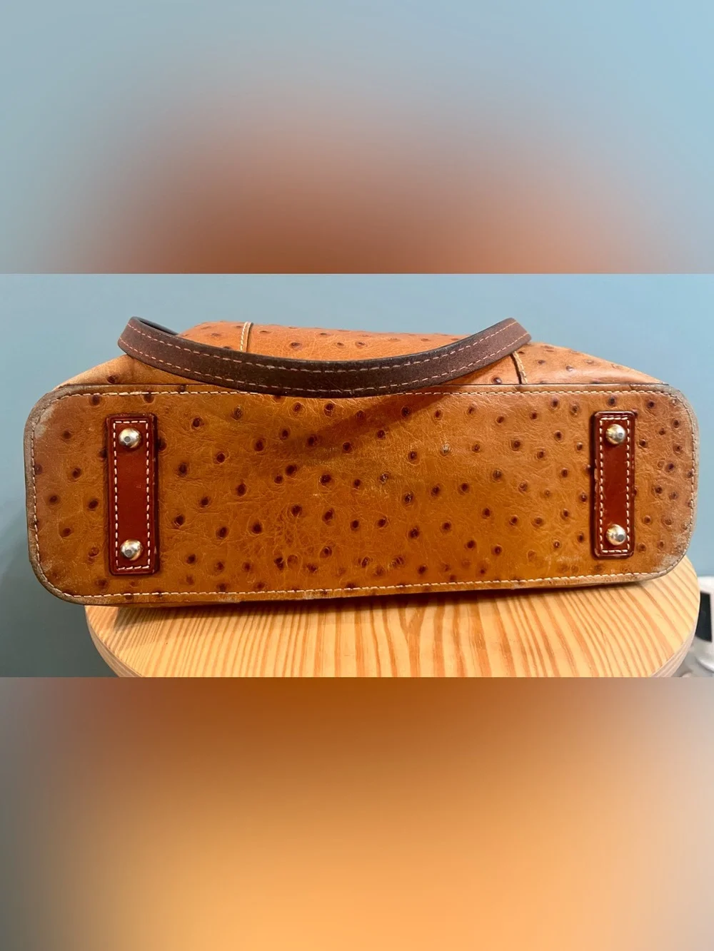 Vintage Dooney & Bourke Ostrich Embossed Leather Tote Shoulder Bag British Tan